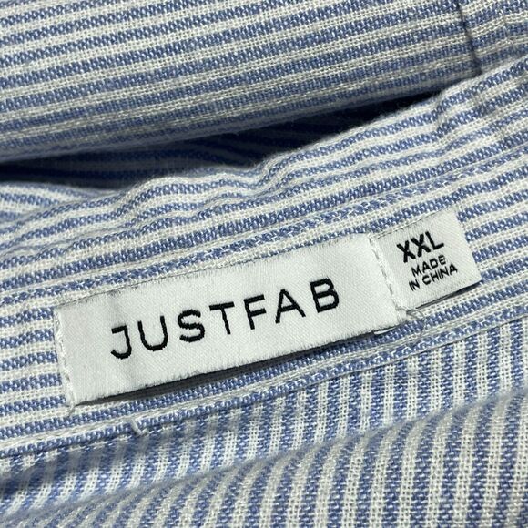 Justfab Striped Linen Blend Shirt Dress Sz XXL Blue White Button-Front Waist Tie - Picture 7 of 9